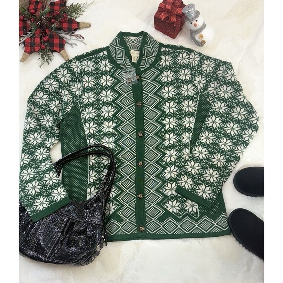 Vitange Appleseeds Sz L green ivory fair isle Nordic button up soft ca… - Picture 1 of 11